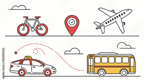 Seamless Multimodal Transportation Planning Icons for Travel App Design and Logistics Web Pages