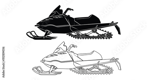 Two snowmobiles one outlined and one solid displaying a striking silhouette