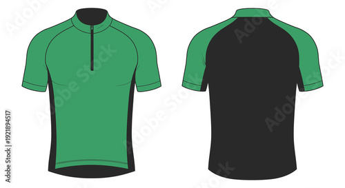 Green and black cycling jersey design front and back views silhouette