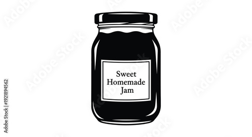 Black jar of jam with a label stark contrast distinct silhouette