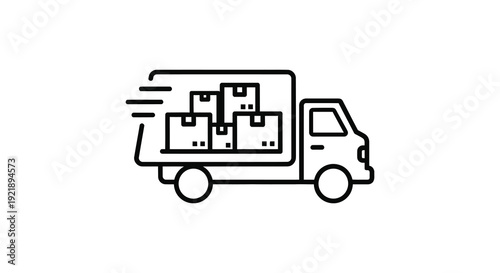 Delivery truck carrying boxed goods represented as a linear silhouette