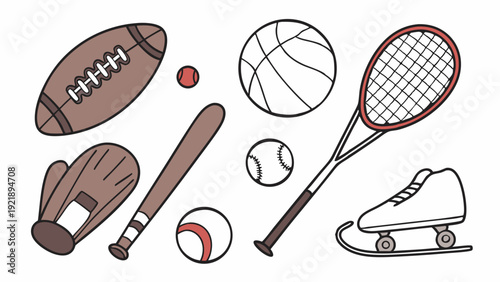 Sports Equipment Collection Icon Set for Fitness Advertising Web Design Summer Activity Promotion