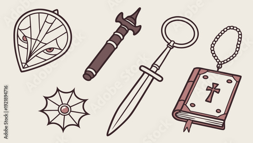 Occult Vampire Hunter Tools Icon Set for Horror Game Design Web Assets and Supernatural Themed Projects
