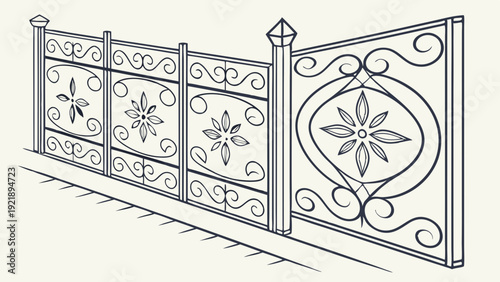 Ornate Wrought Iron Fence Drawing for Luxury Estate Security Boundary Design Blueprint Architectural Element