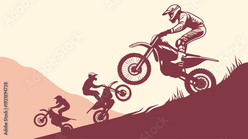 Dynamic Motocross Rider Progression Steep Hill Climb Extreme Sports Achievement Graphic for Adventure Websites and Fitness Promotion
