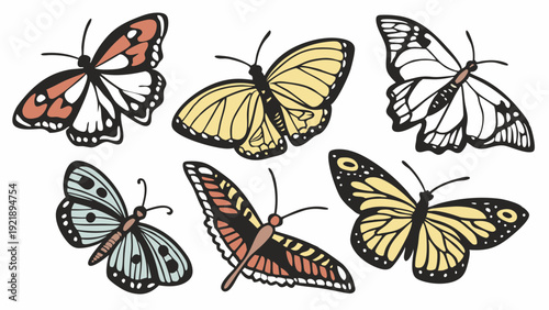 Colorful Butterfly Illustrations Set for Spring Nature Design Wedding Invitations Seasonal Website Graphics Summer Decor