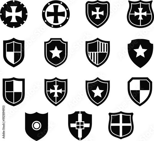 Collection of 15th century inspired heraldic shields and crests