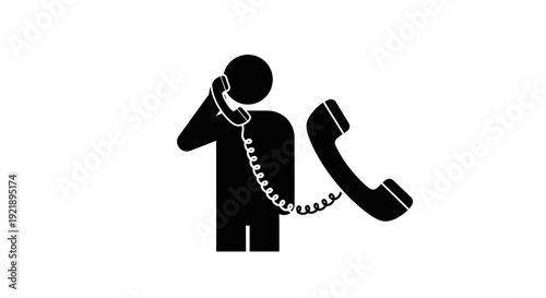 Simple black icon of a person talking on a landline telephone.