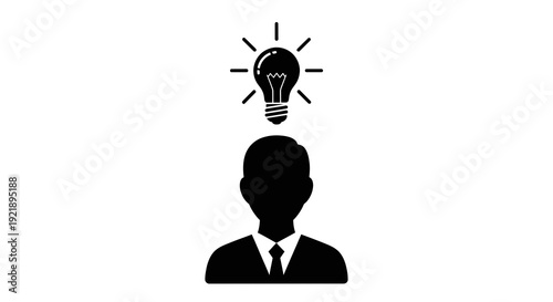 Businessman with a bright idea represented by a glowing lightbulb.