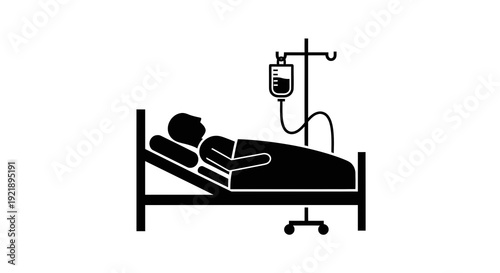 Patient Receiving IV Drip Treatment in Hospital Bed.
