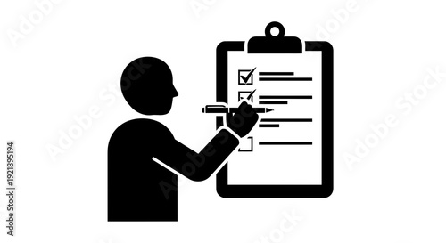 Person checking a box on a clipboard with a pen.