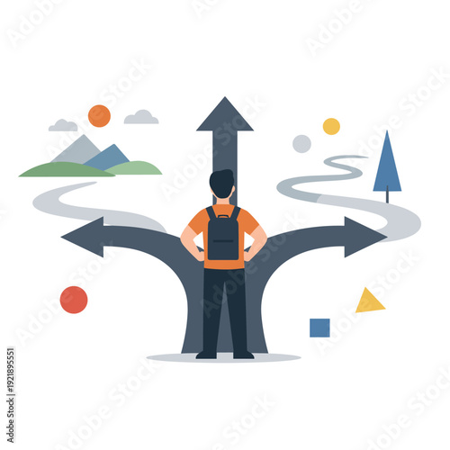 Decision making multiple paths direction choice concept minimal flat vector problem solving strategy concept