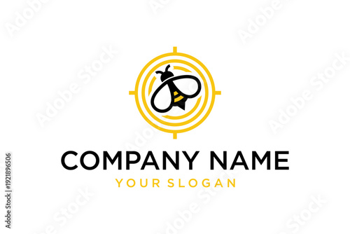 Minimalist Bee Logo Design with Target Icon in Yellow and Black