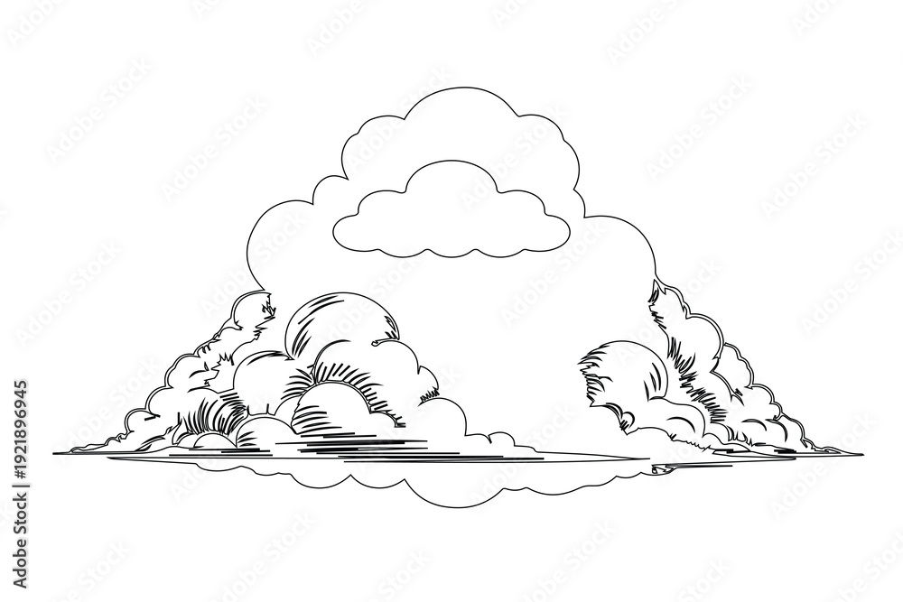 Fototapeta premium Hand Drawn Cloud Sketch, Monochrome Outline Artwork