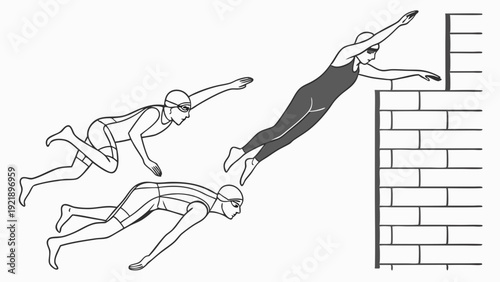 Swimmer Dive Start Technique Sequence for Competitive Sports Training and Aquatic Fitness Website Design