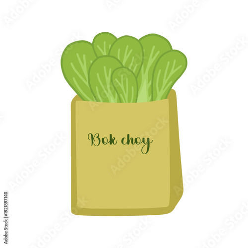 Vector illustration of a paper bag with bok choy. Основные RGB