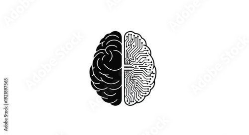 black and white brain illustration split in half