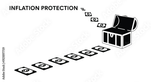 Inflation protection concept with money and treasure chest