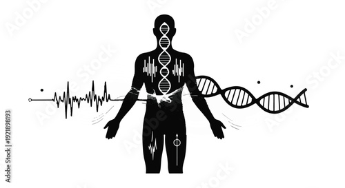 Genetic engineering concept with DNA and ECG