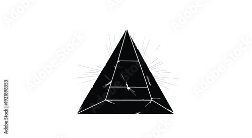 black pyramid with white lines and rays on white background