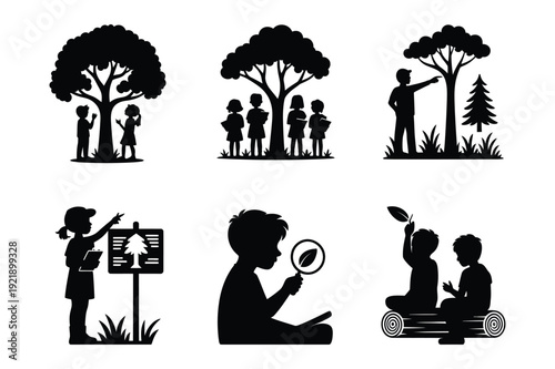 Children Exploring Nature Icons: Learning, Observing