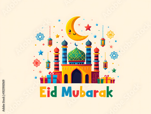 Vector illustration of a mosque with decorative elements for a religious Eid background design