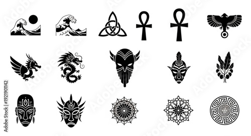 Collection of Diverse Tribal Symbols and Mystical Icons.