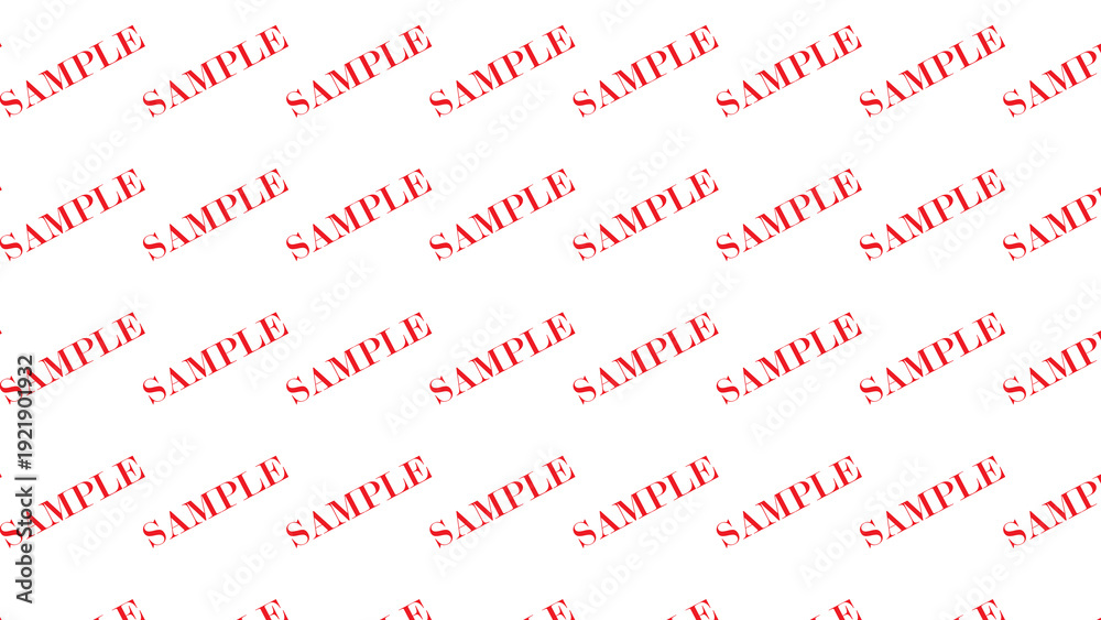 Foto Repeating red SAMPLE watermark text pattern on white background, graphic desig