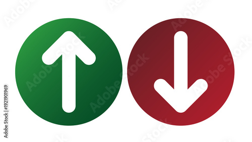 Konstfotografi Pair of opposing circular arrows, one green pointing up and one red pointing down, showing contrast and movement