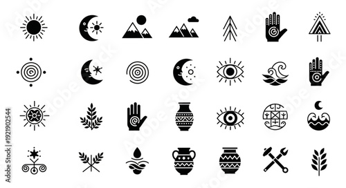 Collection of Bohemian Style Icons and Symbols.
