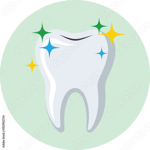 A simple illustration of a sparkling tooth for a dentistry icon.