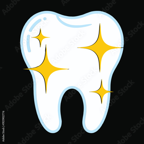A simple illustration of a sparkling tooth for a dentistry icon.