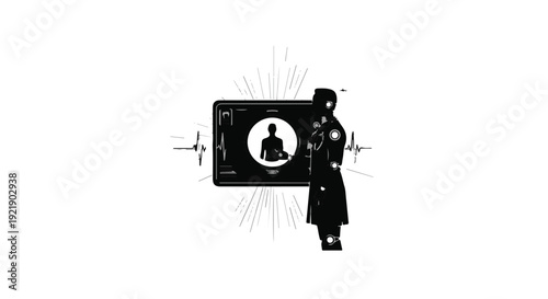 man silhouette on phone screen with sound waves