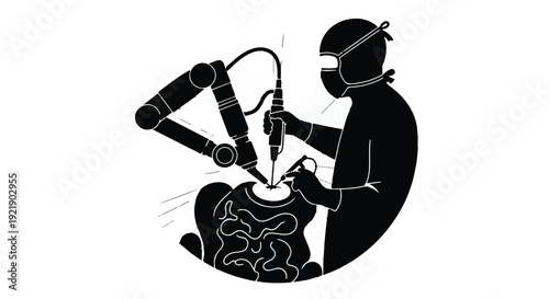 robotic surgery illustration, surgeon operating robot