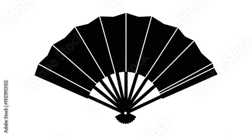 Elegant Black Folding Hand Fan, Isolated White Background