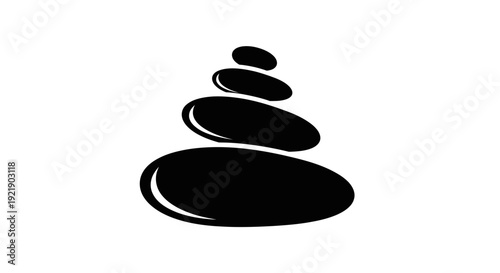 Stacked Black Zen Basalt Spa Stones, Isolated White Background, Promoting Balance and Relaxation