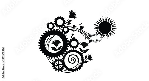 eco friendly gears and sun illustration