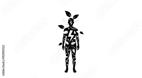 black and white illustration of a human figure with rabbit ears