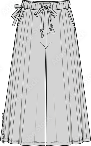 Women's wide leg trousers and evening maxi dress technical cad drawing flat vector illustration, fashion apparel design template, clothing mockup sketches.