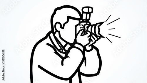 Man taking a photograph with a flash camera.