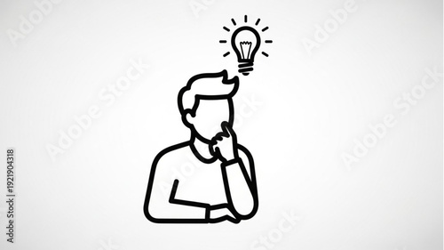 Man Thinking With Lightbulb Above Head Symbolizing Idea.
