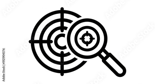 Magnifying glass over a target symbol representing focus and accuracy.