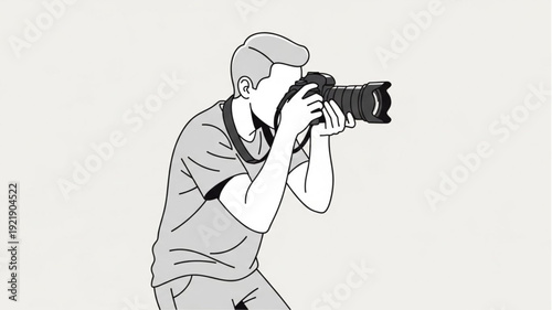 Man holding a professional camera and taking a picture.