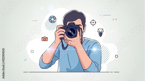 Man holding a professional camera taking a photo.