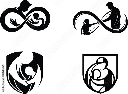 Infant and adult silhouettes in various symbols