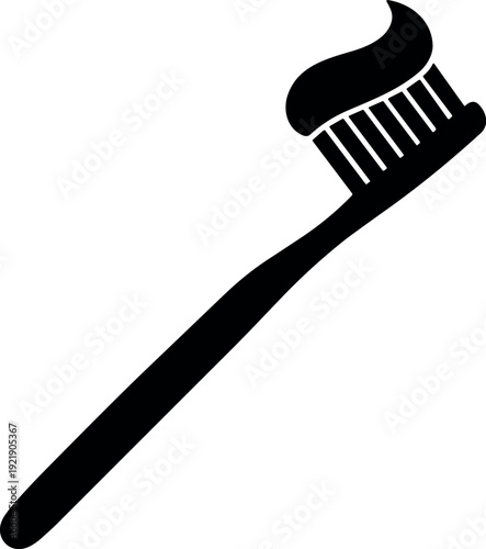 Black Toothbrush with Toothpaste Art Icon Vector for Design