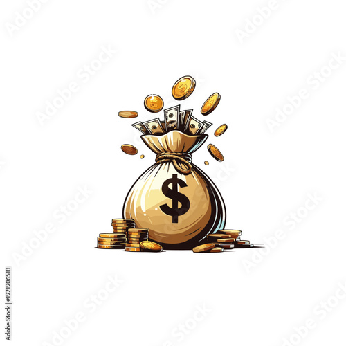 Money Bag with Coins