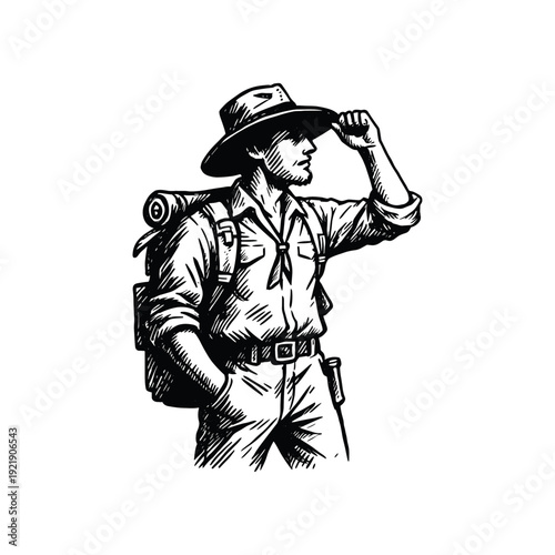 Vintage Adventurer Hiker with Backpack