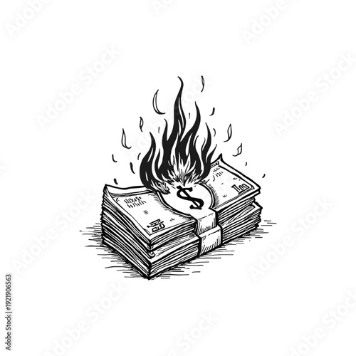 Vintage Burning Money Stack Engraving