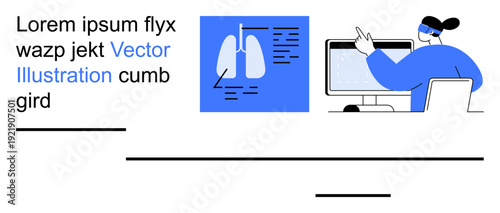 Healthcare technology, virtual consultation, diagnostic imaging, medical innovation, telemedicine, digital health. A doctor examines lungs x-ray on a computer screen. Healthcare technology